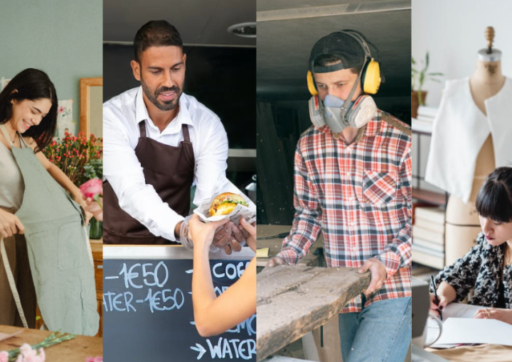 Collage of various skilled workers from different industries.