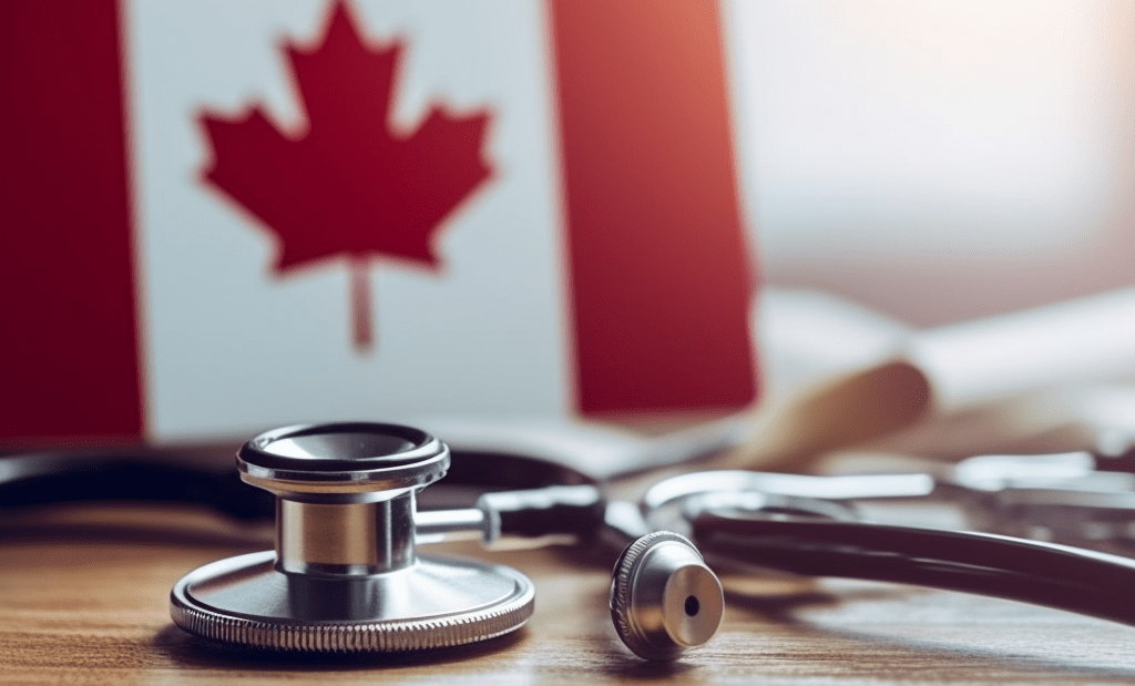 stethoscope with canadian flag background